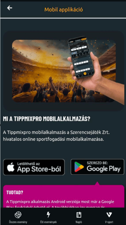 Mobilalkalmazás és mobilos verzió TippMixPro